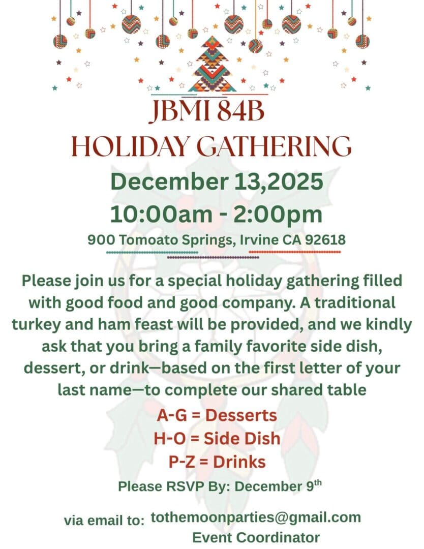 Holiday gathering invitation with event details.