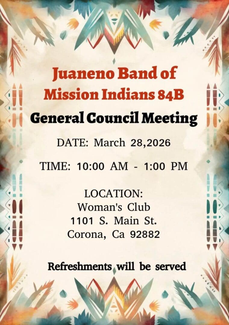 Council meeting invitation with tribal design.