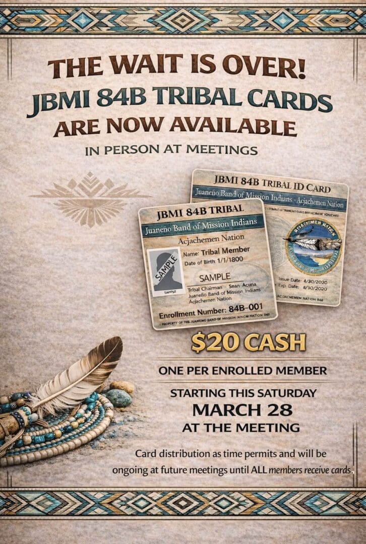 JBMI 84B Tribal Cards announcement poster.